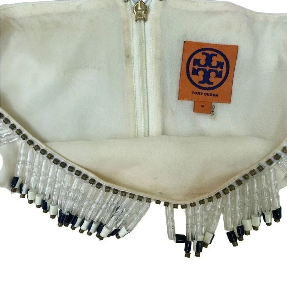 Tory Burch Jace cream blouse with multicolored beads western Aztec vintage Size4 - Picture 6 of 14